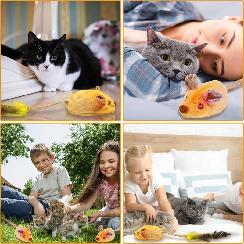 Interactive Cat Toy Mouse – USB Rechargeable Moving Mouse with LED Lights, Chirping Sound & Feather Tail for Indoor Cats