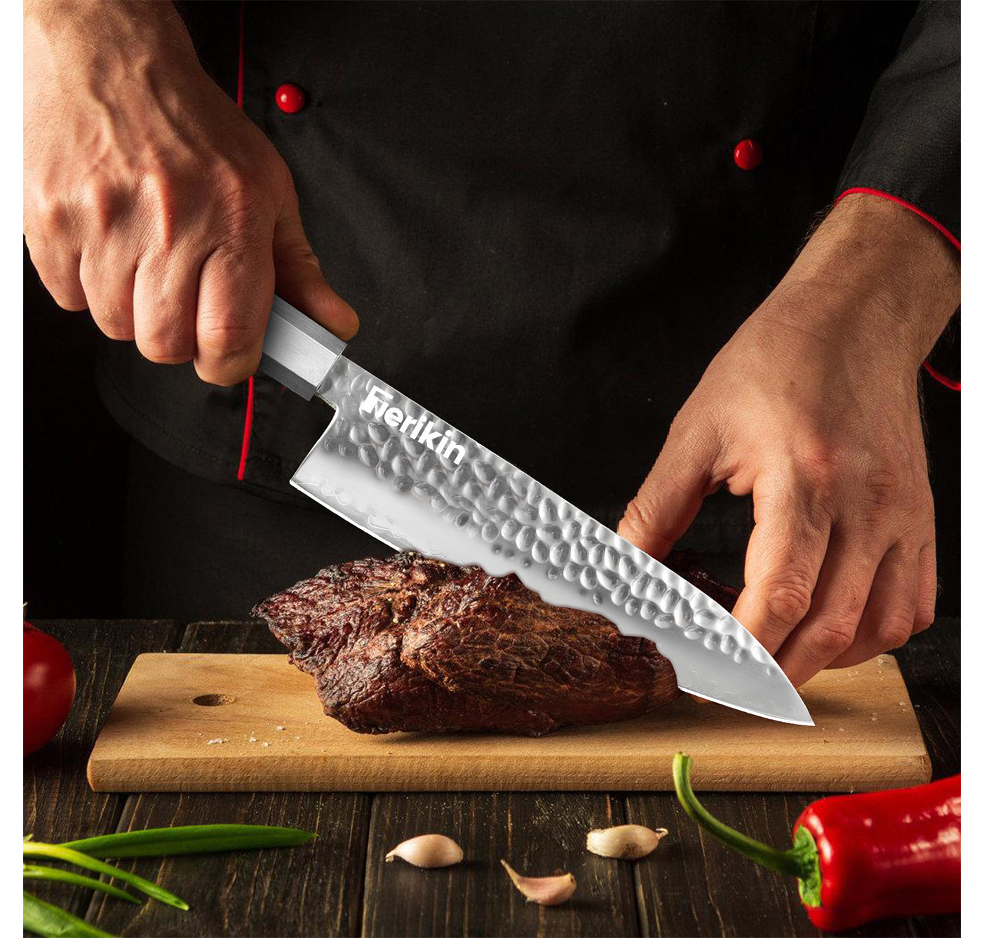 8-Inch Japanese Chef Knife – Ultra-Sharp VG-10 Clad Blade with Sheath Case