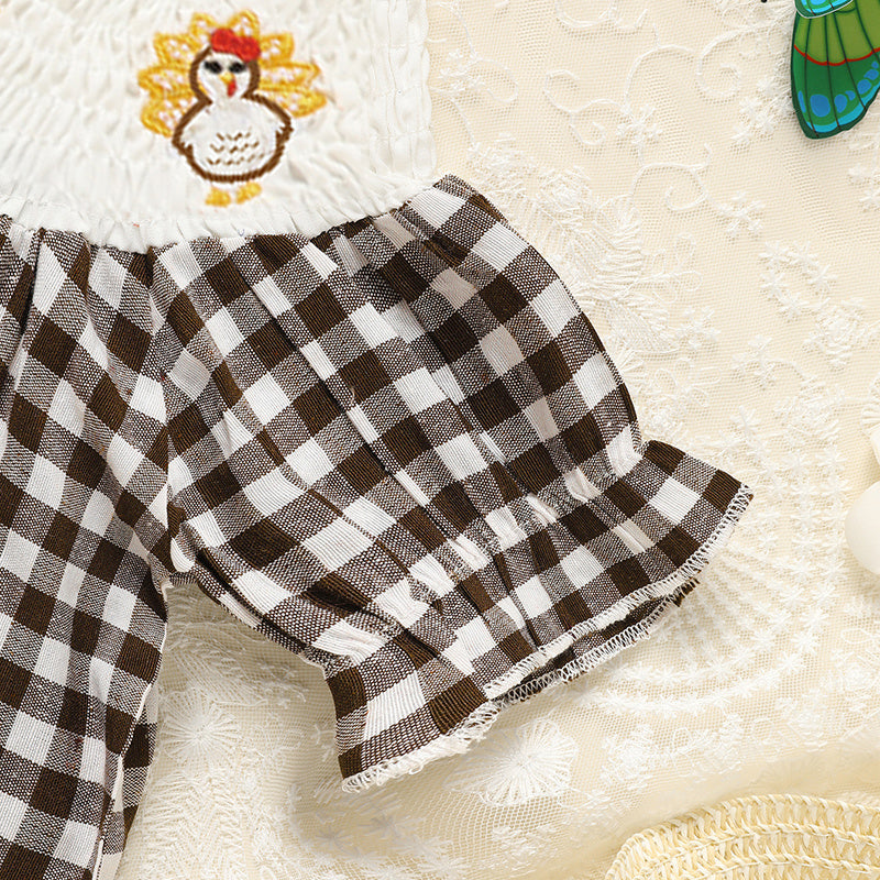 Infant Baby Girls Thanksgiving Dress 🦃 Plaid Party Outfit with Turkey Print