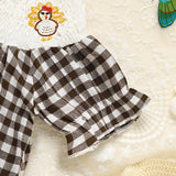 Infant Baby Girls Thanksgiving Dress 🦃 Plaid Party Outfit with Turkey Print