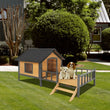 Outdoor Large Wooden Cabin-Style Dog Kennel with Porch – Spacious Walk-In Shelter (Grey)