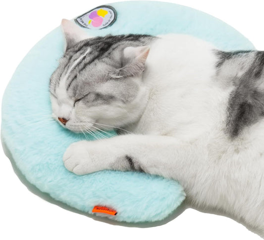 MewooFun U-Shaped Orthopedic Pet Pillow – Fluffy Support Cushion for Cats & Puppies, Joint Relief & Better Sleep (Blue)
