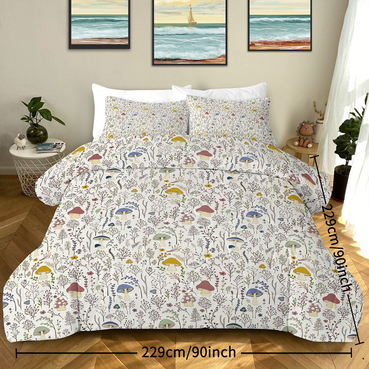 3-Piece Mushroom Decoration Comforter Set – Soft Microfiber, Includes Comforter & 2 Pillowcases, Available in Twin/Full/Queen/King