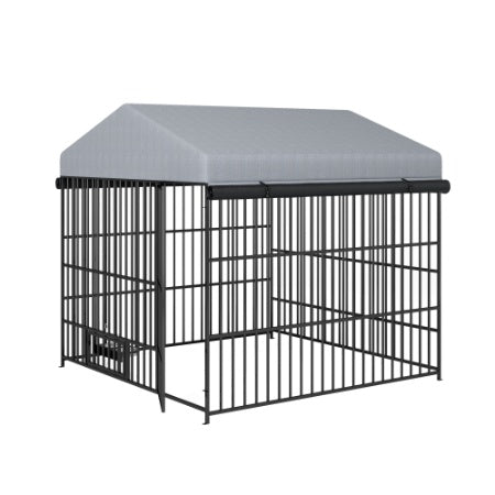 Large Outdoor Dog Kennel with Roof Cover, Lockable Door – 6.6'L × 6.6'W × 6.4'H Pet Run Enclosure