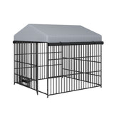 Large Outdoor Dog Kennel with Roof Cover, Lockable Door – 6.6'L × 6.6'W × 6.4'H Pet Run Enclosure