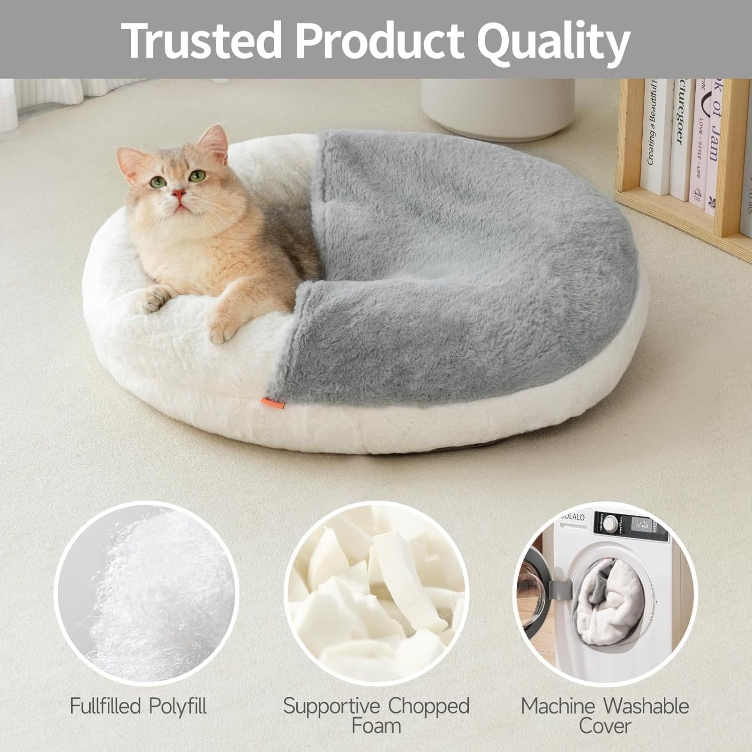 Mewoofun Enclosed Cat Bed Cave – 22"x22" Washable Pet Bed with Blanket & Non-Slip Base for Cats & Small Dogs