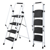 Durable 4-Step Folding Ladder with Safety Handle & Anti-Skid Pedals