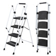 Durable 4-Step Folding Ladder with Safety Handle & Anti-Skid Pedals