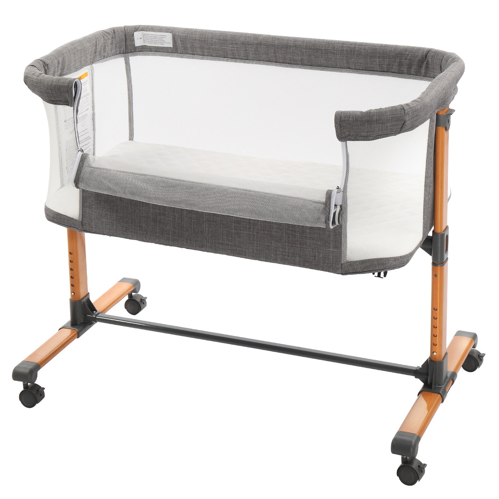 50D Cationic Cloth Bassinet Bed for Babies – Foldable & Breathable Grey Cradle