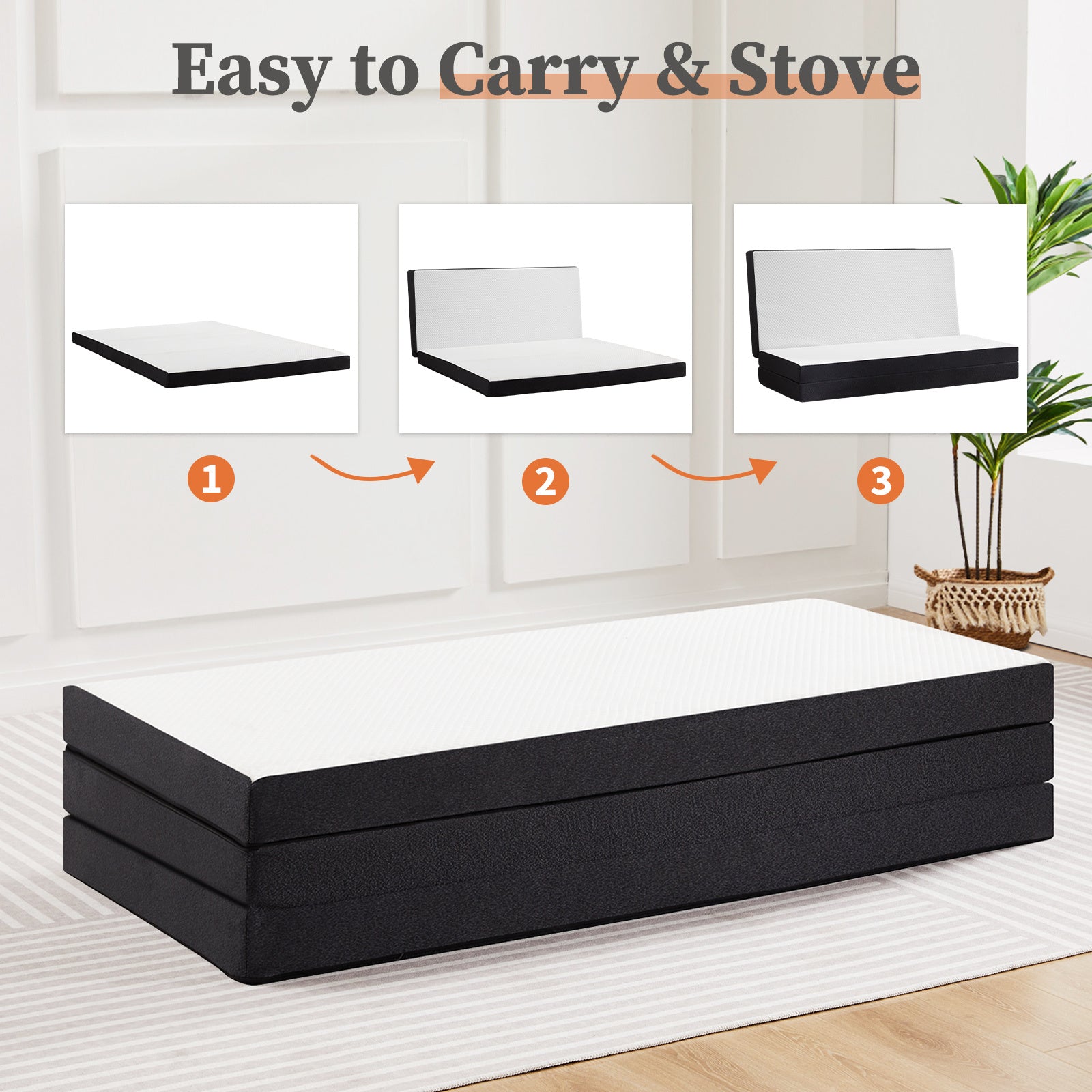 Triple Fold Memory Foam Pad – Portable, Lightweight, Comfortable Sleeping Mattress for Home, Travel & Camping