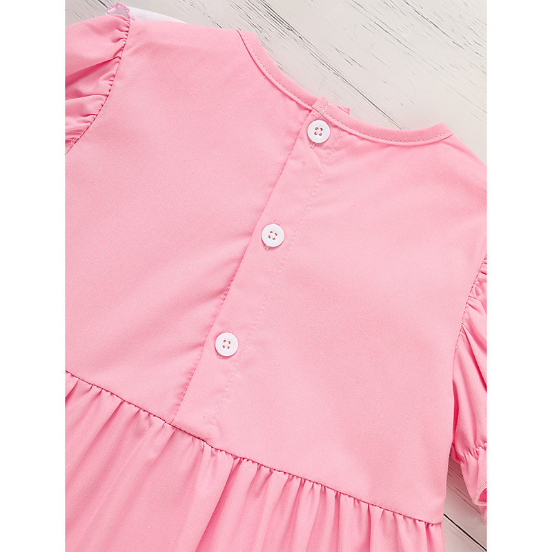 Toddler Baby Girl Spring Tulip Smocked Short Sleeve Dress with Lovely Tulip Embroidery – Princess Outfit