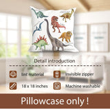 Wild Dinosaur Pillow Cover – 18”×18” Square Cotton-Poly Blend with Tyrannosaurus, Brachiosaurus & Triceratops for Boys’ Room Decor