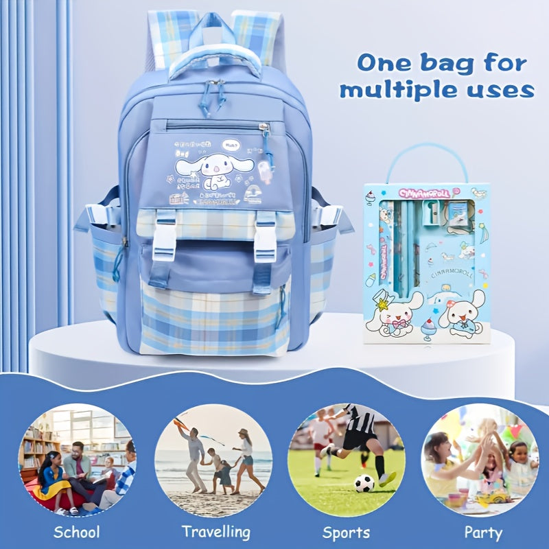 Sanrio Cinnamoroll Backpack Set – Large Capacity School Bag with Badge Pins & Stationery Bundle