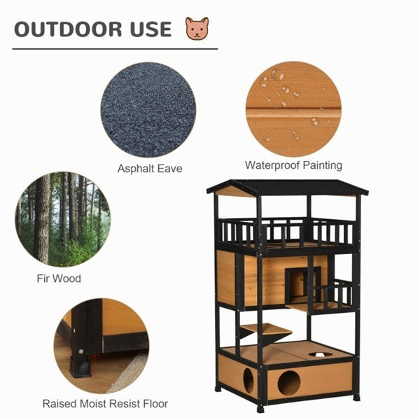Wooden Cat House – Outdoor Pet Shelter with Weather-Resistant Roof, Raised Base & Ventilation for Cats & Small Animals