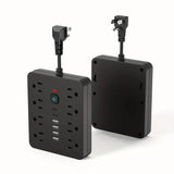14-in-1 Wall-Mounted Power Strip with Overload Protection, One-Touch Control Switch, 8 AC Outlets & 6 USB Ports (Including 2 Type-C Ports) – Flexible Soft Cord Design for Office, Home, or School Use, Office Charging Hub | M - PulinGO