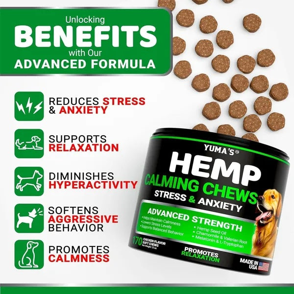 2-Pack Hemp Calming Chews for Dogs – Advanced Anxiety & Stress Relief Treats with Melatonin & Hemp Oil