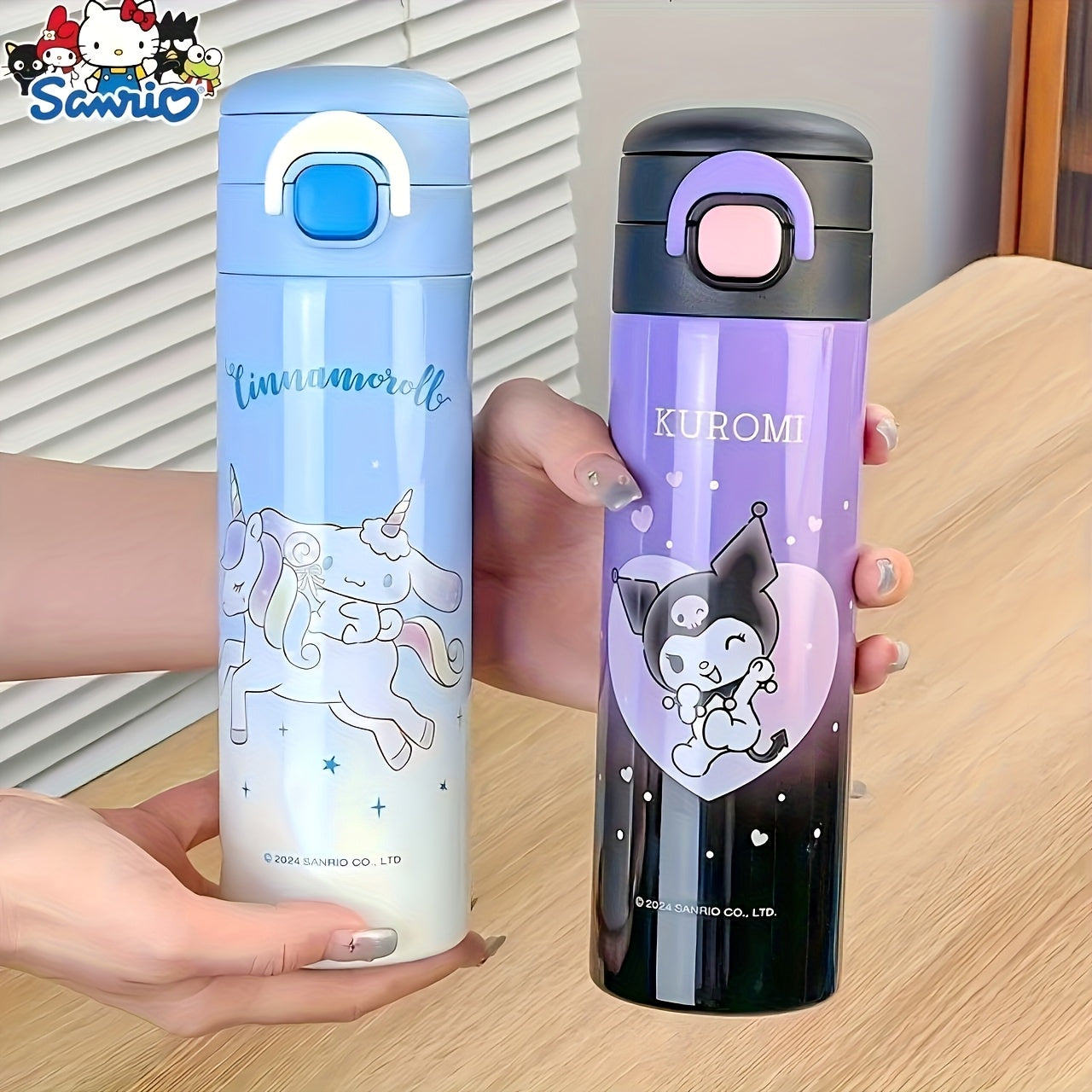Sanrio Official Stainless Steel Insulated Water Bottle with Straw & Shoulder Strap – Cinnamoroll & Kuromi Travel Sports Edition 🚶‍♀️🥤