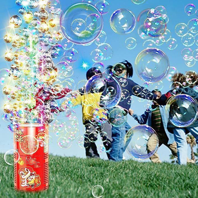 Fireworks Bubble Machine – 80 ml Bubble Solution, Automatic Portable Bubble Maker with Lights, Music & Closeable Design, Ideal for Kids’ Parties and Outdoor Fun