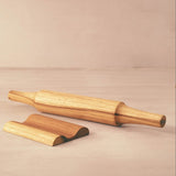 Teak Wood Belan & Stand Set – Handcrafted Rolling Pin with Matching Holder
