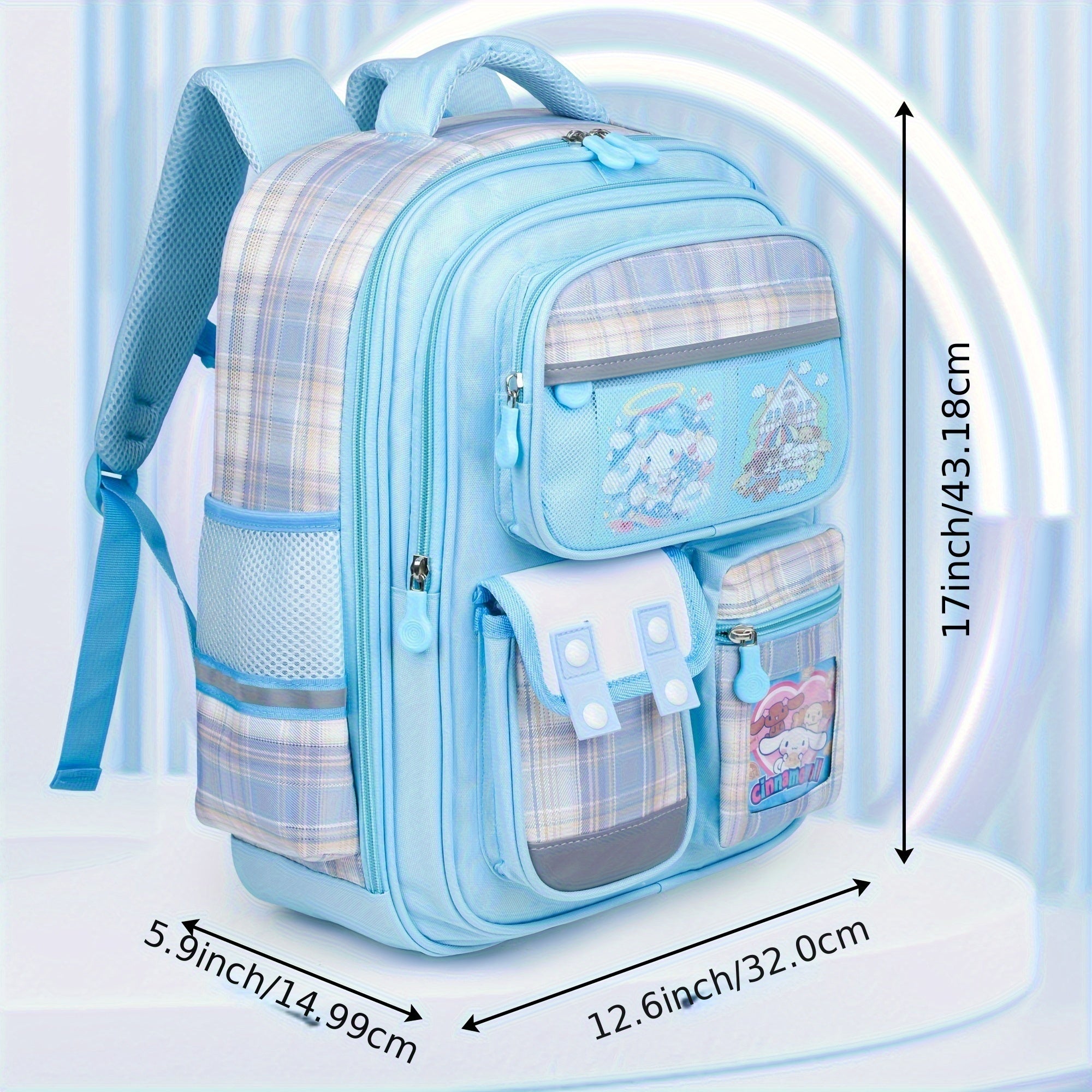 Cinnamoroll Large-Capacity Backpack + Stationery Set – Travel, Laptop & School Bundle with 6 Badges & Card Holder