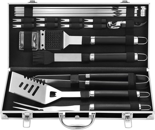 22-Piece Stainless Steel BBQ Tool Set – Complete Grilling Kit in Sleek Black Aluminum Case