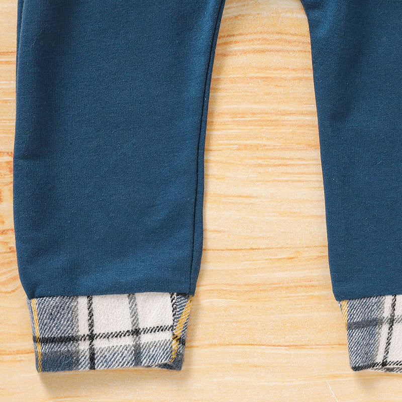 Toddler Baby Boy Plaid Long Sleeve Hoodie & Pants – 2PCS Fall Winter Outfit Set