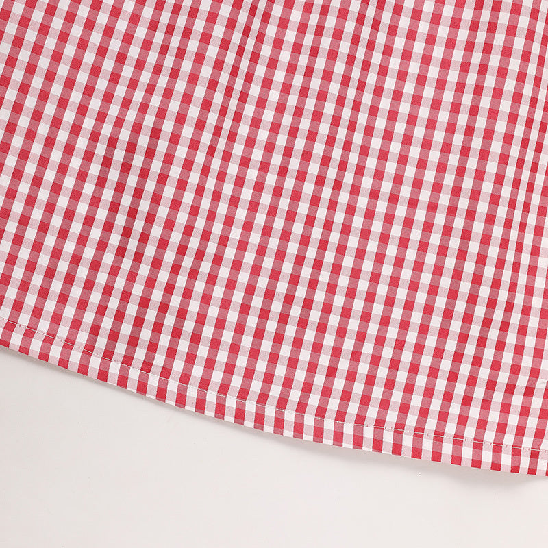 Toddler Kids Girls Back to School Dress – Smocked Collar Puff Sleeve Plaid Embroidered Outfit