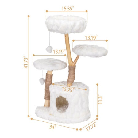 Modern Cat Tree – Natural Branch Cat Tower & Luxury Indoor Cat Condo, White