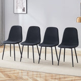 Luxury Simple Chair – Set of 4, Black Linen-Cotton Upholstered with Black Metal Legs