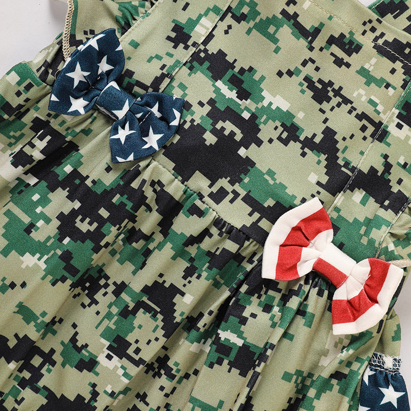 Baby Girls 4th of July Romper – Sleeveless Camouflage Bodysuit, Independence Day Outfit