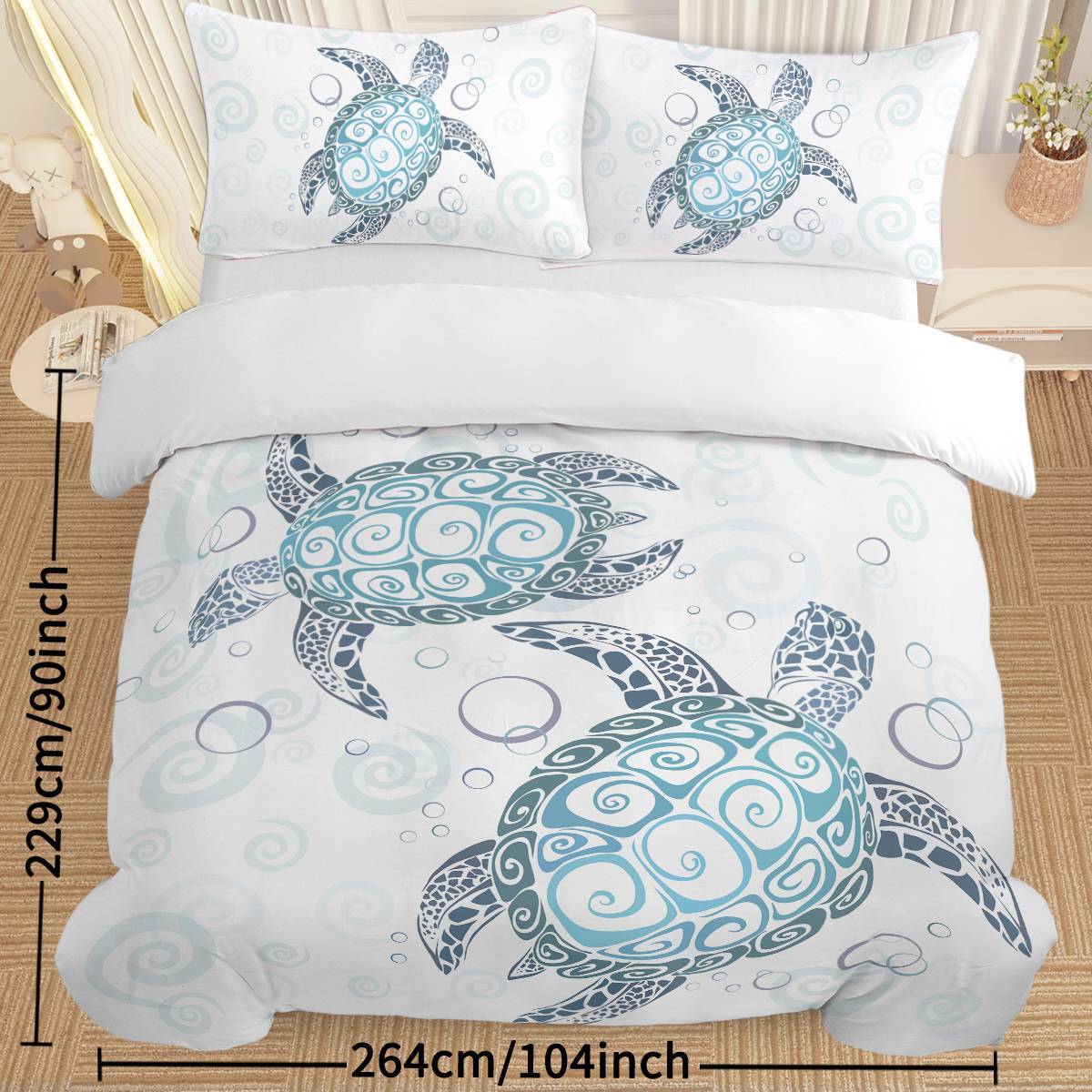 Ocean Turtle 3‑Piece Comforter Set – Turtle‑Themed Bedding with 2 Pillowcases (Queen Size)