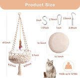 Mewoofun Boho Macrame Cat Swing – Handwoven Hanging Bed with Soft Mat & Toy, Decorative Hammock for Indoor Cats