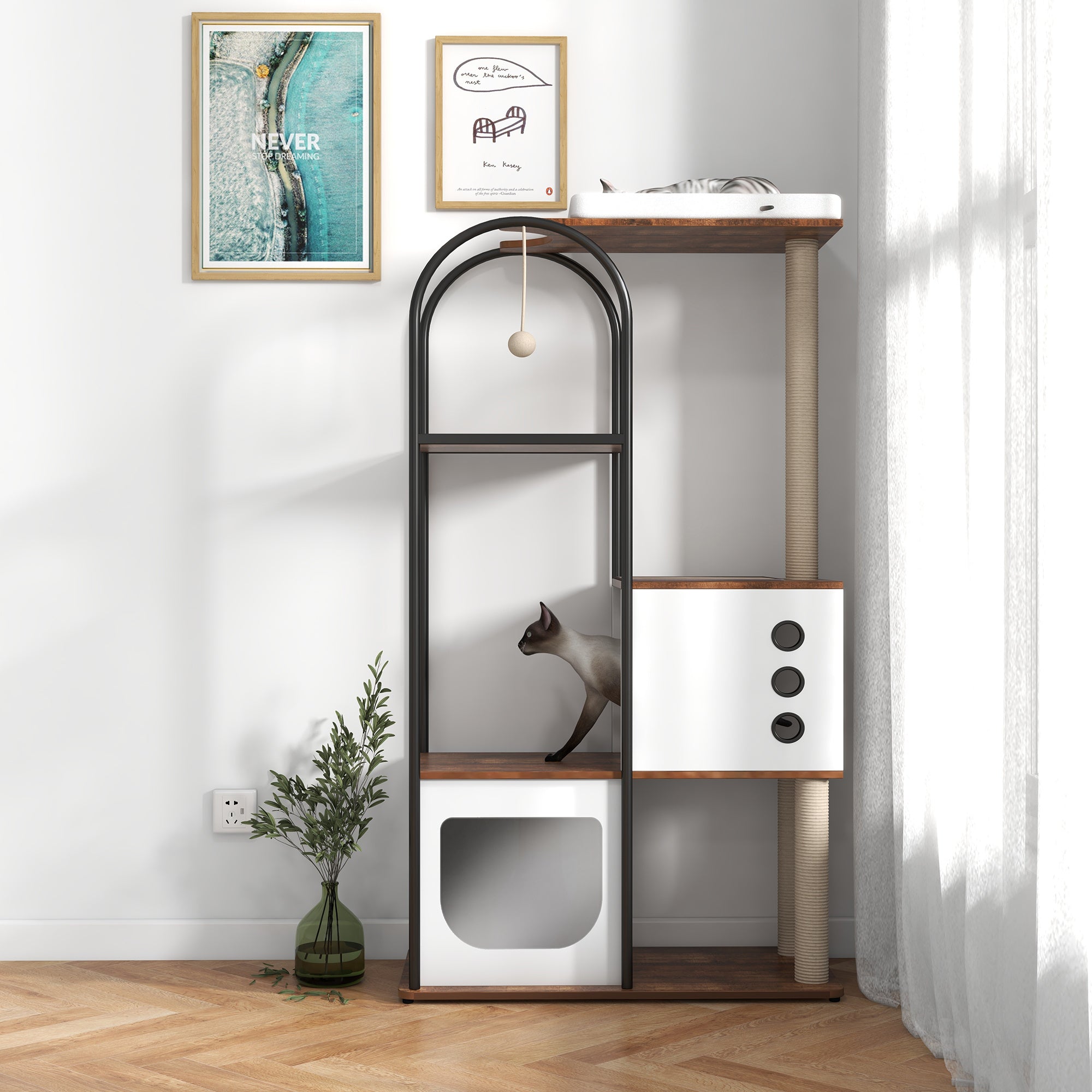 Modern Multi-Level Cat Condo with Cave, Perch & Dual Scratching Posts