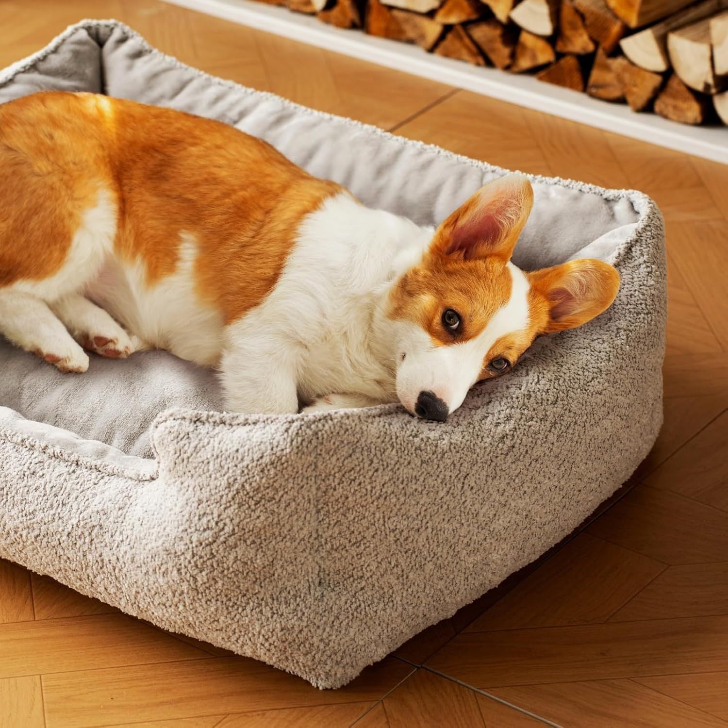 Mewoofun Medium Dog Bed – 31.5"x23.6"x9.5" Washable Rectangle Pet Bed with Calming Cushion & Non-Slip Bottom