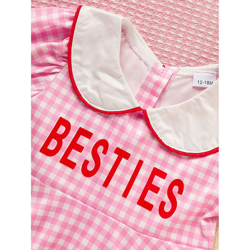 Sweet Baby Toddler Girls Short Sleeve Letter & Heart Print Doll Collar Dress with Matching Headband