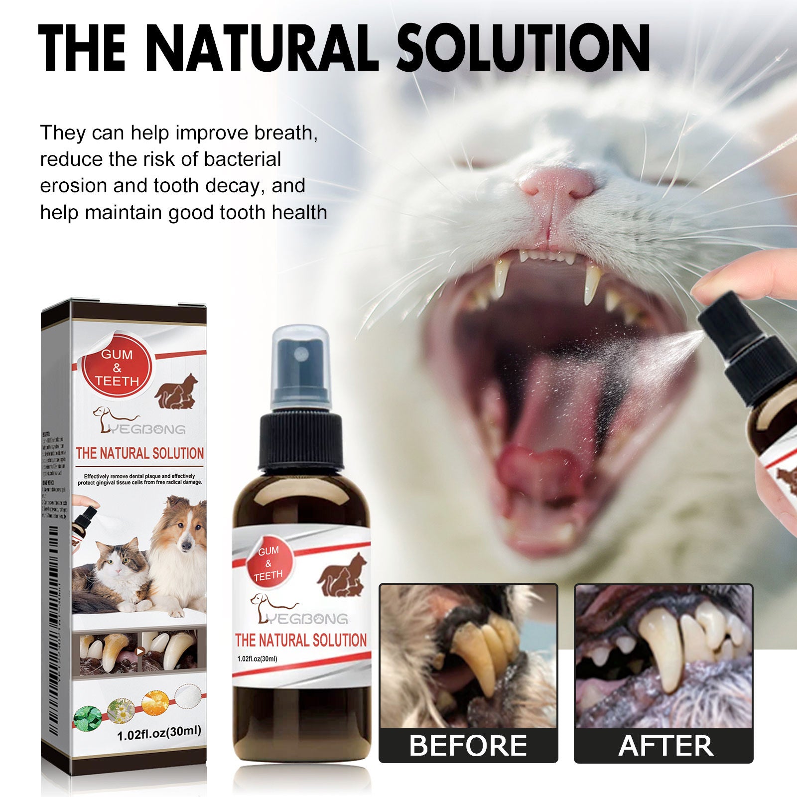 Pet Oral Cleaning Spray – Prevents Plaque & Tartar, Freshens Breath with Gentle Herbal Formula