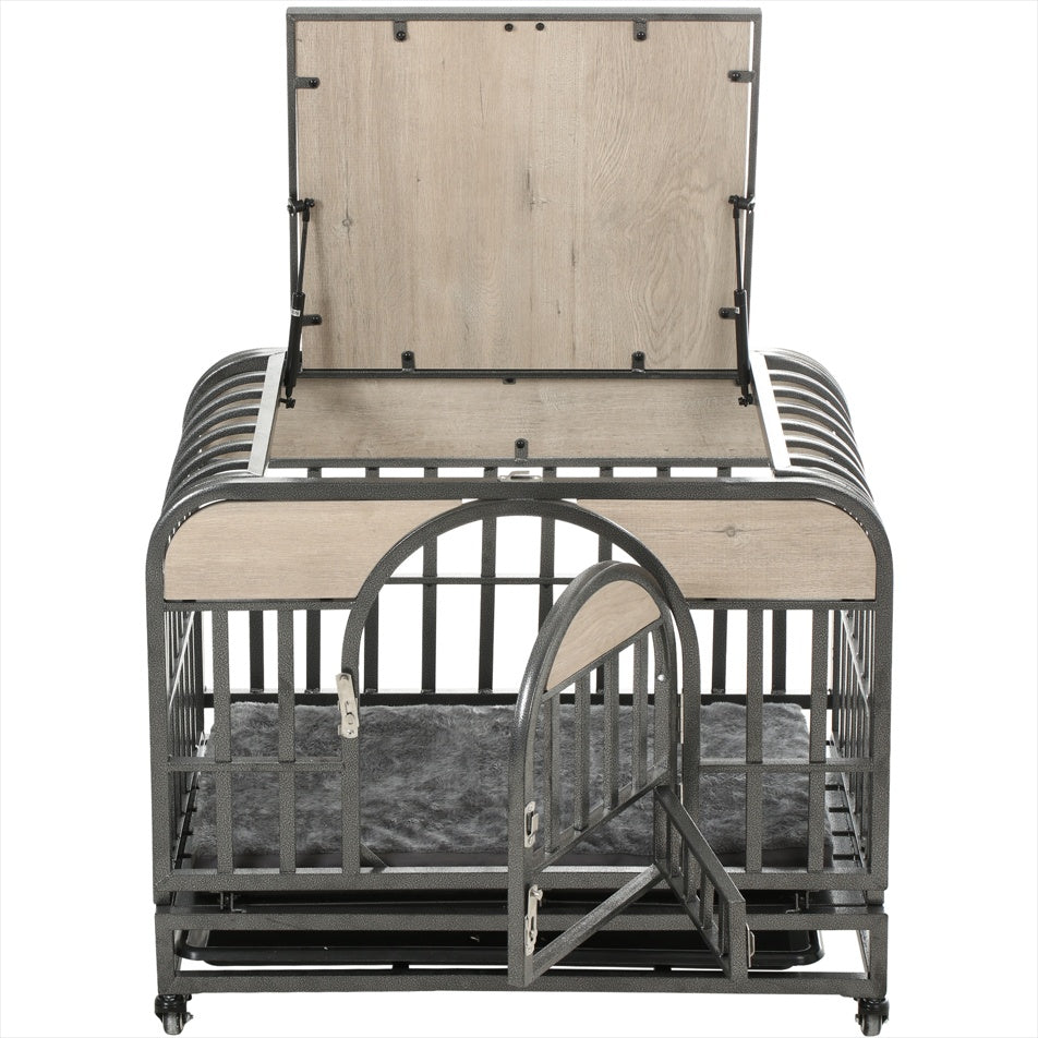 46" Heavy-Duty Furniture-Style Dog Crate with Removable Trays & Wheels