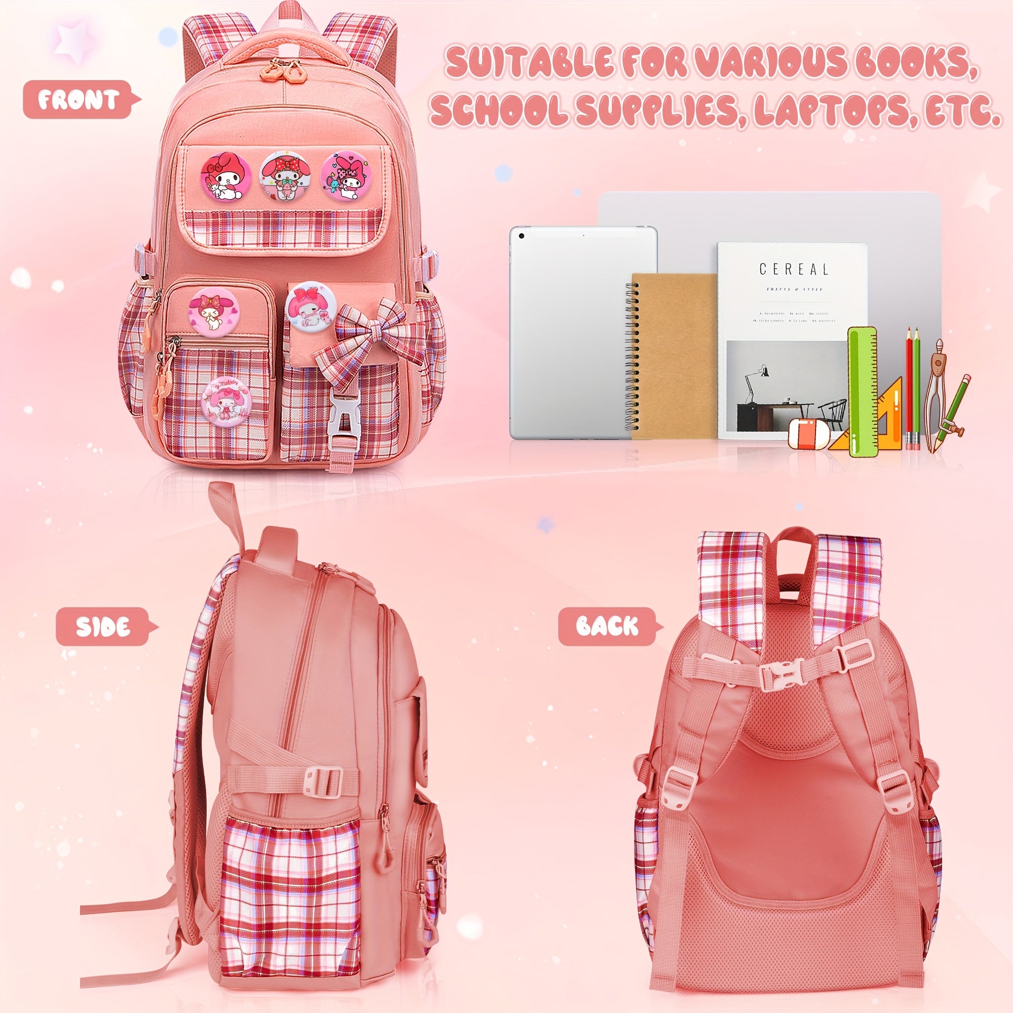 SANRIO Authorized “My Melody” All-in-One Backpack Set – Student Shoulder Bag + Laptop Bag + Lunch Bag + Pen Pouch 🎒