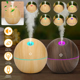 USB Aroma Humidifier Essential Oil Diffuser – Ultrasonic Cool Mist with 7-Color Changing LED Light, Wood Finish, 130ml