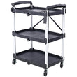 Folding Service Cart – Iron Frame & Plastic Shelves, Collapsible Utility Cart with Wheels
