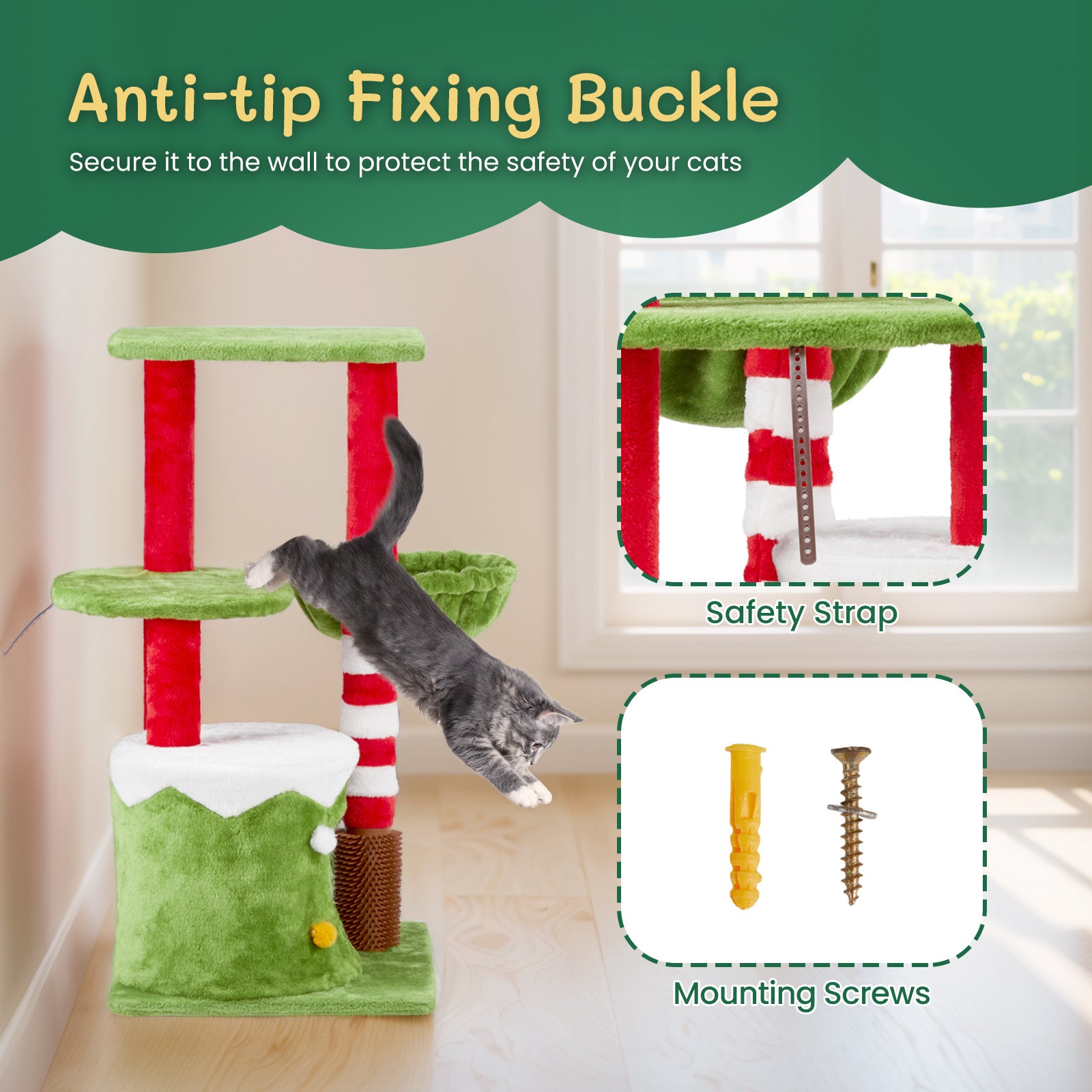 2-Story Cat House with Hammock & Climbing Frame – Multi-Level Cat Condo with Platforms and Scratch-Resistant Design