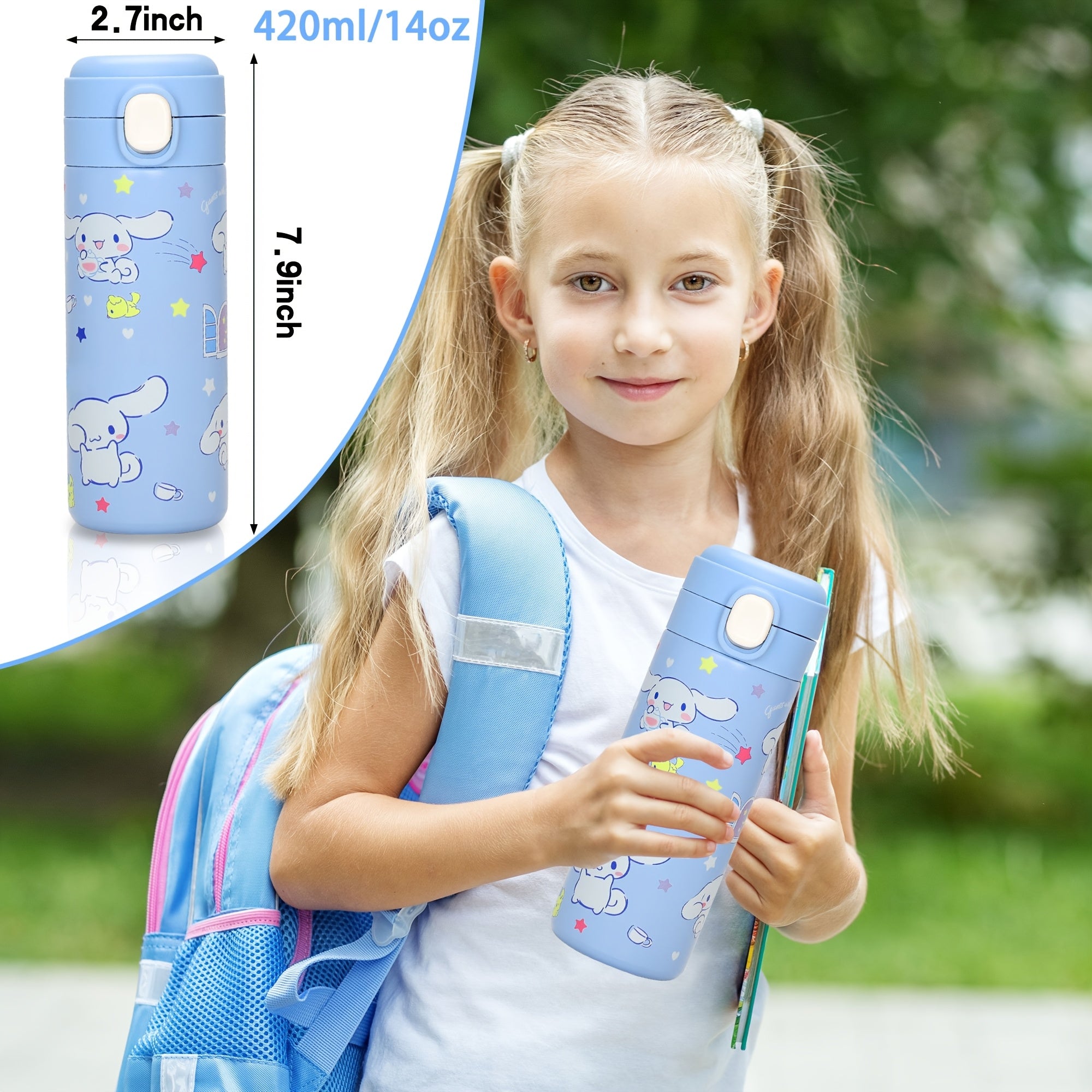 Cinnamoroll Double-Wall Stainless Steel Insulated Bottle – 50 Stickers & Leak-Proof Design