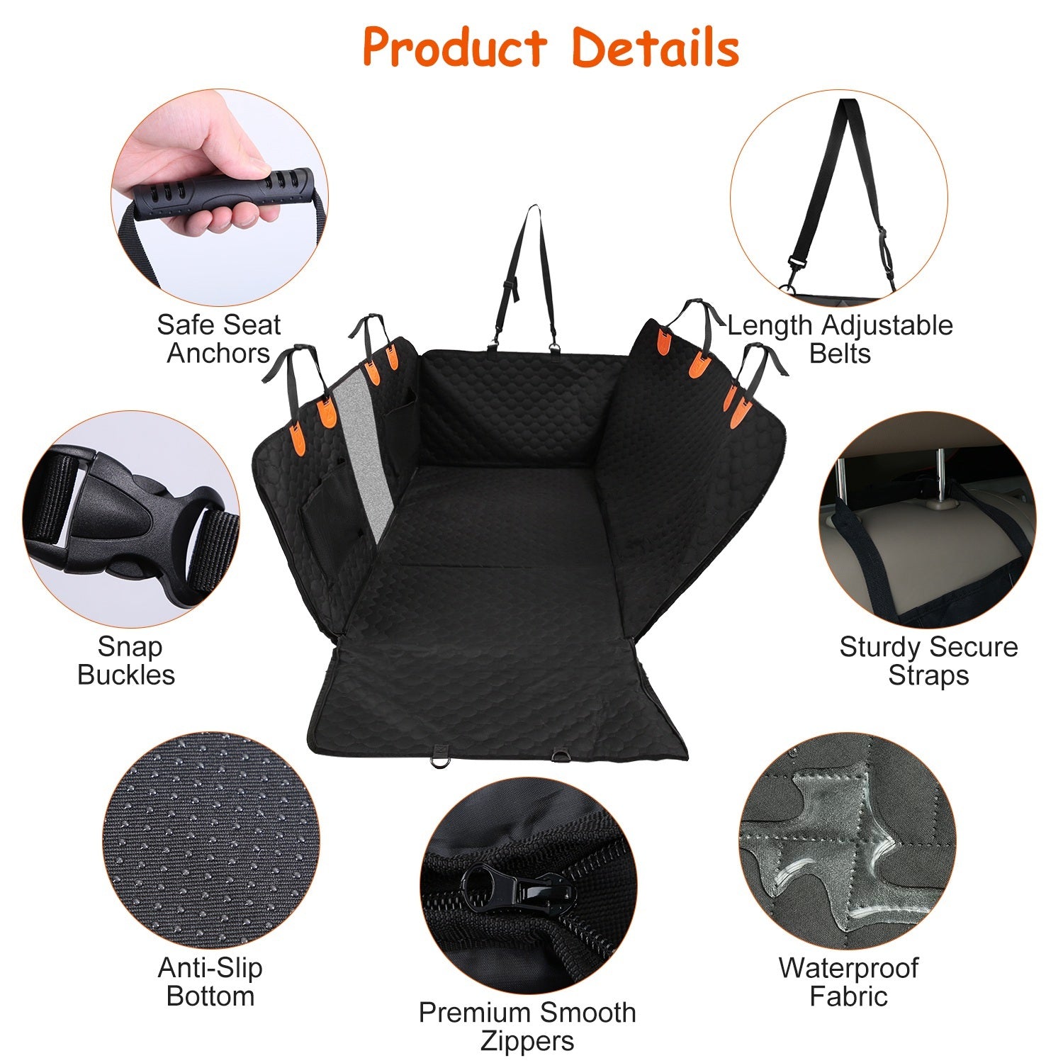 Dog Car Back Seat Cover – Waterproof 600D Oxford Cloth Protector with Zipper Mesh Window, Storage Bags & Side Flaps for Cars, Trucks & SUVs