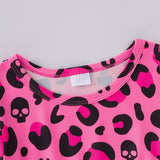 3pcs Toddler Girls Halloween Dress Set – Long Sleeve A-Line Outfit with Skull, Ghost & Bats Print, Spooky Party Costume for Kids