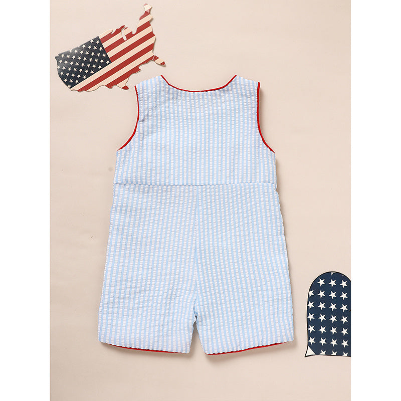 Infant Baby Boy 4th of July Romper – American Flag Smocked Sleeveless Jumpsuit for Independence & Memorial Day