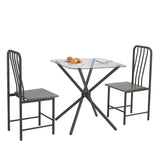 3-Piece Modern Bistro Set for 2 - Square Glass Dining Table with 2 Chairs