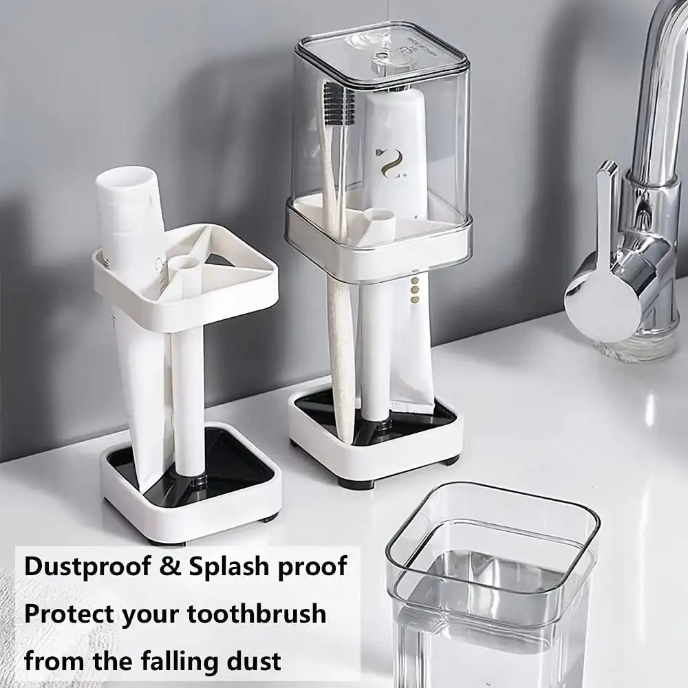 Toothbrush & Toothpaste Holder – 3-Slot Bathroom Organizer with Cup & Cover - PulinGO