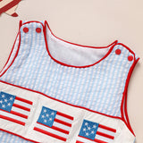 Infant Baby Boy 4th of July Romper – American Flag Smocked Sleeveless Jumpsuit for Independence & Memorial Day
