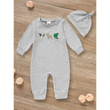 2Pcs Newborn Baby Boy Outfit – Long Sleeve Animal Print Romper with Matching Hat (Fall/Winter Set)