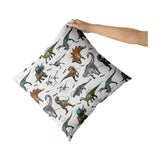 Wild Dinosaur Pillow Cover – 18”×18” Square Cotton-Poly Blend with Tyrannosaurus, Brachiosaurus & Triceratops for Boys’ Room Decor
